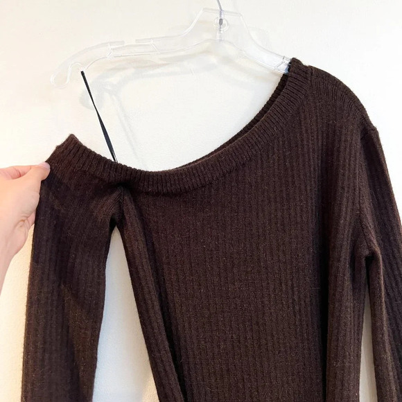Eleven Six Ana Alpaca Blend Knit Espresso Brown Ribbed Belted Midi Dress M NWT - Picture 5 of 11